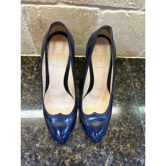 Vintage Fendi Navy Blue Leather Pumps 7 US 37.5 EU GUC - Picture 3 of 12